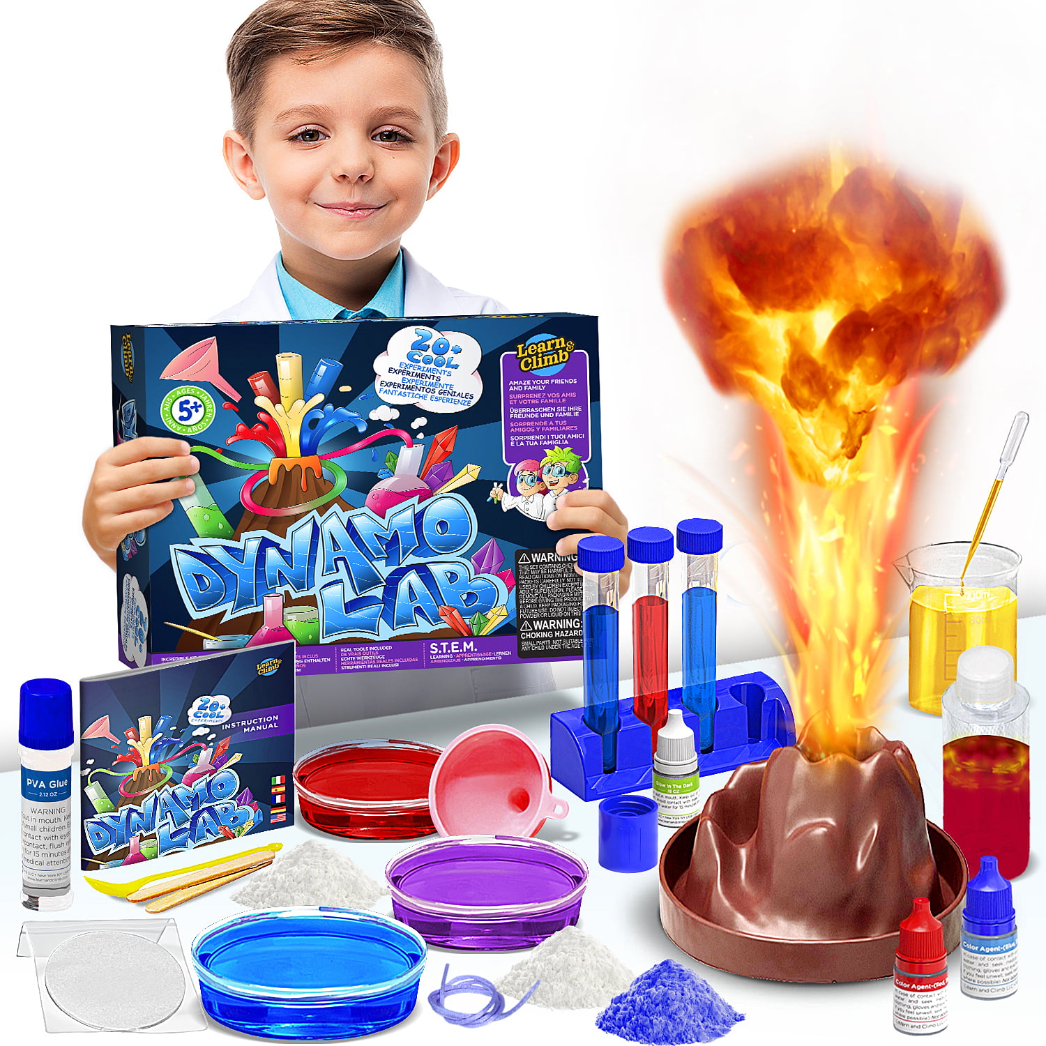 Ages Over 20 Science Experiments Details about   Learn & Climb Kids Science Kit with Lab Coat 