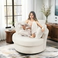 thumbnail image 4 of Lunale Oversized Swivel Barrel Accent Chair, Teddy Adult Comfy Reading Armchair, White, 4 of 7