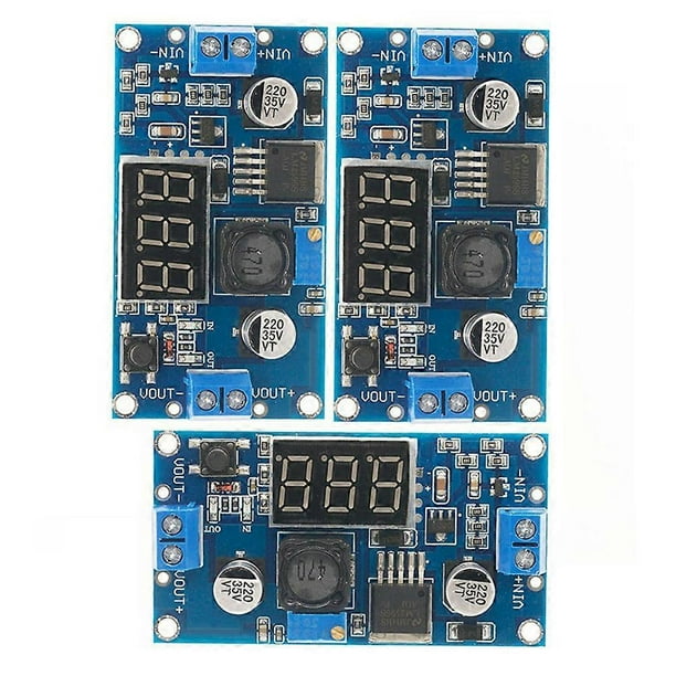 3 unidades de convertidor reductor de voltaje ajustable LM2596 DC con pantalla LED y voltímetro de 4,0-40 V a 1,25-37 V.