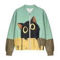 thumbnail image 4 of Xoenoiee Women Bomber Jacket with Pockets Stand Collar Cropped Coat Lightweight Zip Up Jacket Streetwear for Fall Winter, Cartoon Cat Green, 4X-Large, 4 of 7