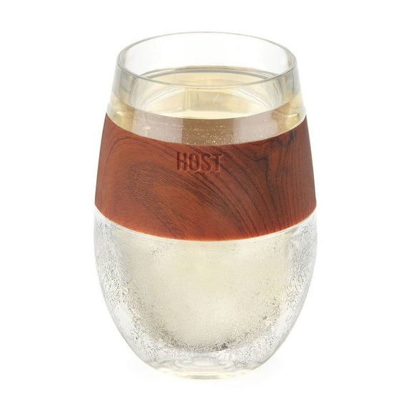 Host Wine FREEZE Cooling Cup Plastic Double Wall Insulated Tumbler, Wood