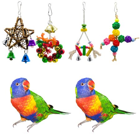 4 Pack Parrot Bird Bites Climb Chew Toys Swing Cage Hanging Toys Cages And Accessories Toys