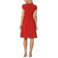 thumbnail image 3 of INSPIRE CHIC Vintage Chiffon Dress for Women's Button Decor Cap Sleeve Elegant Wear-to-Work Dresses L Red, 3 of 5