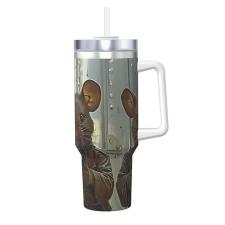 

Zeuib Steampunk Space Mice Warriors Printed Insulated Stainless Steel Hot/Cold Coffee Cup 40oz Ice Bully With Handle Tumbler with Straw and Handle Insulated Water Bottle Travel Mug Cup