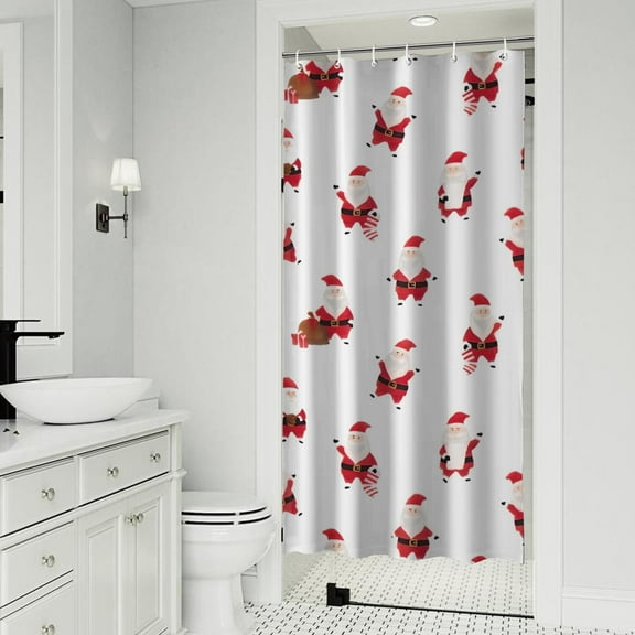 White Christmas Santa Pattern Shower Curtain 36"x72" ,Bathroom Decorative Shower Curtains Set with 12 Hooks,Modern Waterproof Washable Shower Curtain