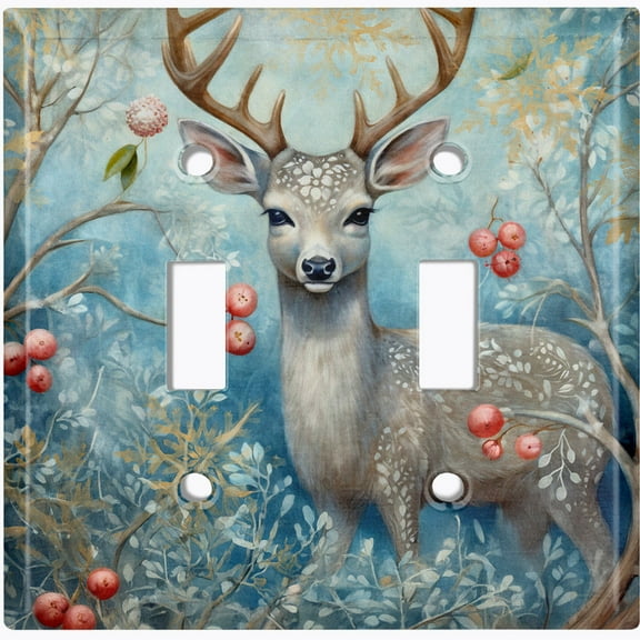 Metal Light Switch Wall Plate Outlet Cover (Printed Image of Spotted Forest Deer - Double Toggle)