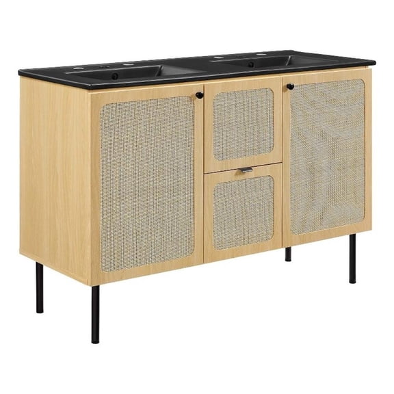 Modway Chaucer 48" Double Sink Wood & Metal Bathroom Vanity in Oak and Black
