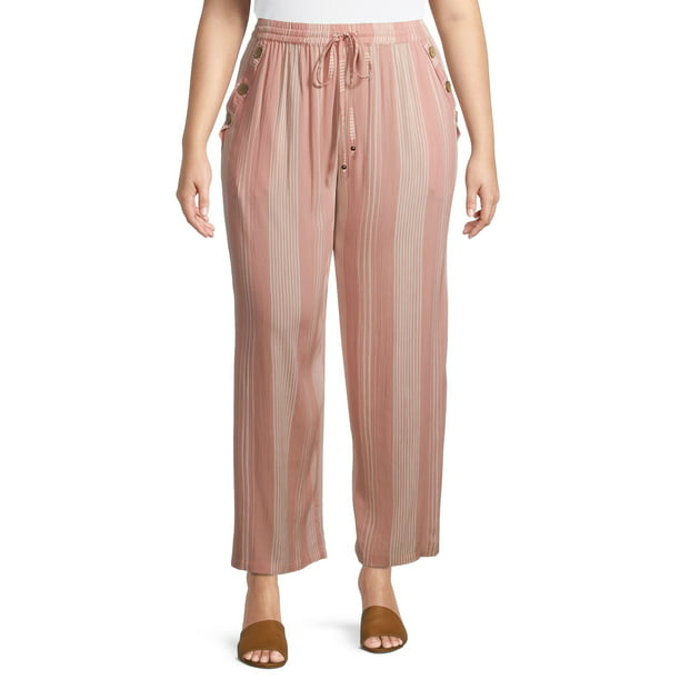 Romantic Gypsy Women's Plus Size Striped Button Pocket Pants - Walmart.com