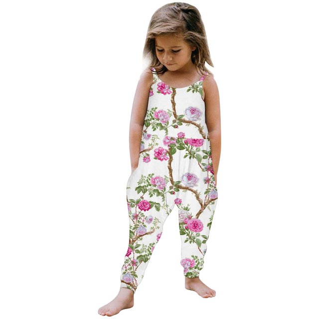 MIASHUI Combinaisons pour Fille Été Pantalons Longs Barboteuses Sans Manches Salopettes pour Enfants, Blanc, 7-8 Ans