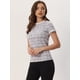 thumbnail image 4 of Camiseta de Manga Corta de Tweed para Mujer Blusa Informal con Cuello Redondo y Decoración de Perlas Albaricoque M, 4 of 6