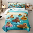 thumbnail image 2 of jejeloiu Kawaii Capybara Print Twin Quilt Set,Cute Animals Twin Coverlet Set For Boys,Teal Orange,2pcs, 2 of 7