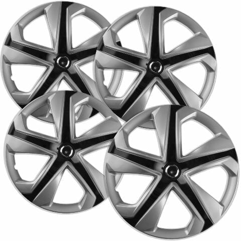 Fuel Rider Set of 4 16 inch Silver & Black Snap-On Hubcaps With 5 Spoke Compatible With 2016-2021 Honda Civic LX Standard Steel Wheel Covers