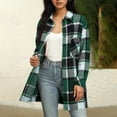 thumbnail image 3 of Womens Mid Length Plaid Jacket Flannel Button Down Long Sleeve Shirts Shackets Lapel Collar Casual Fall Coat (S, Green), 3 of 5