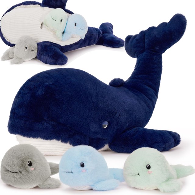 Juego de peluche MaoGolan con forma de ballena de 51 cm con 3 bebés