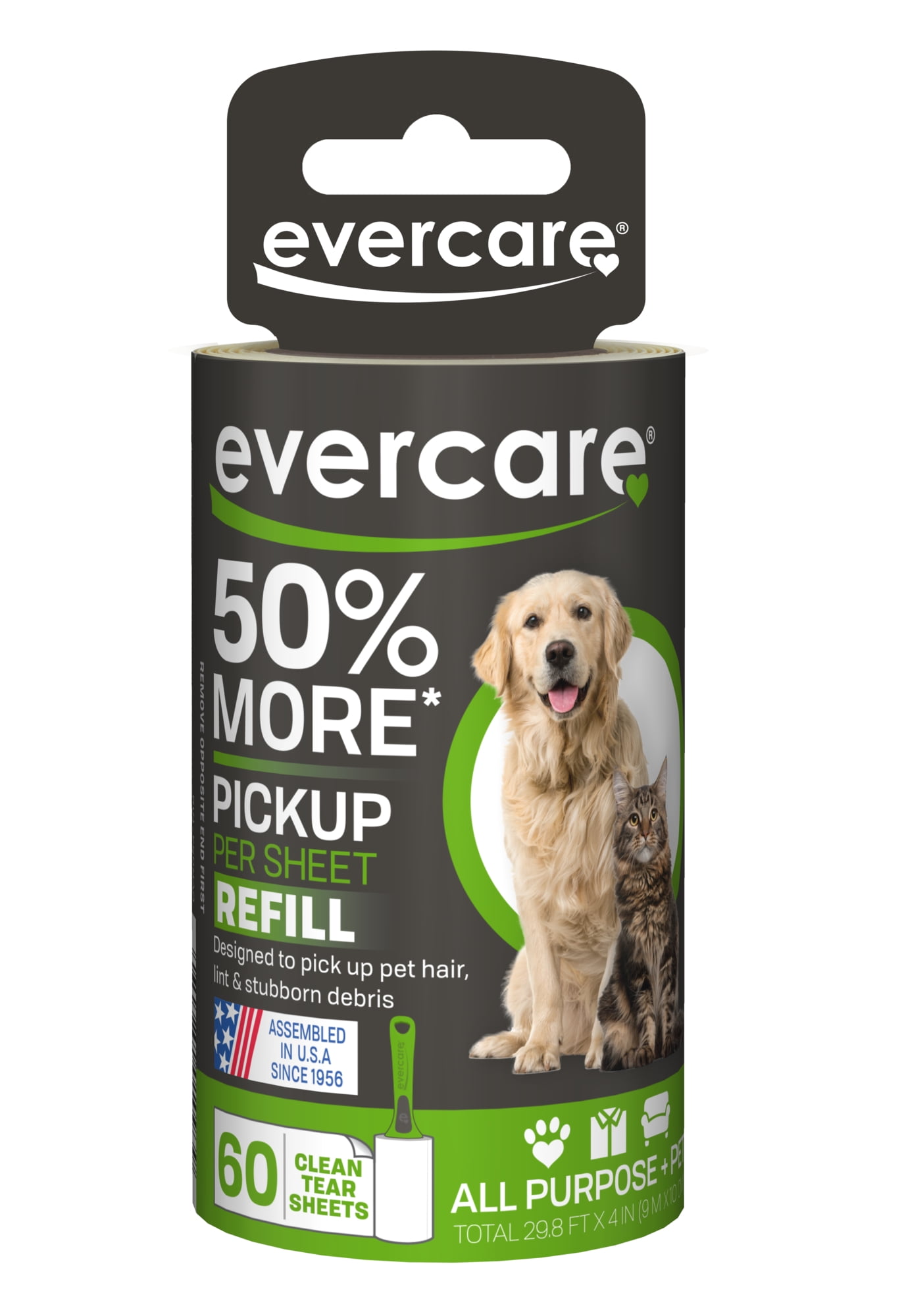 Evercare Extra Sticky Pet Hair And Lint Hand Roller Refill 60 Easy Peel
