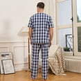 thumbnail image 4 of Vulcanodon 100% Cotton Mens Pajamas Set, Lightweight Button Up Mens Sleepwear(NAVY PLAID, S), 4 of 4