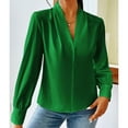 thumbnail image 3 of TKLPEHG Womens Tops Dressy Casual V Neck Elegant Shirts Lightweight Leisure Comfy Long Sleeve Classic Solid Color Loose Fashion Blouses (Green,XL), 3 of 7