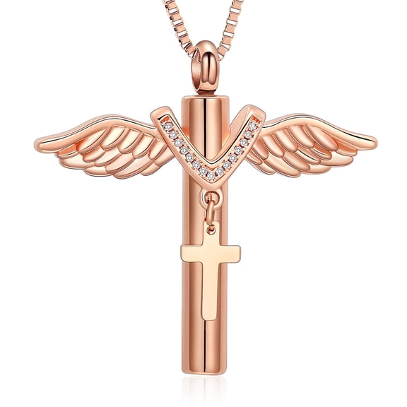 Personalize Stainless Steel Angel Wing Cross With Bib Cross Urn Pendant Pet Memory Necklace for Cremation Ashes Holder Memorial Jewelry