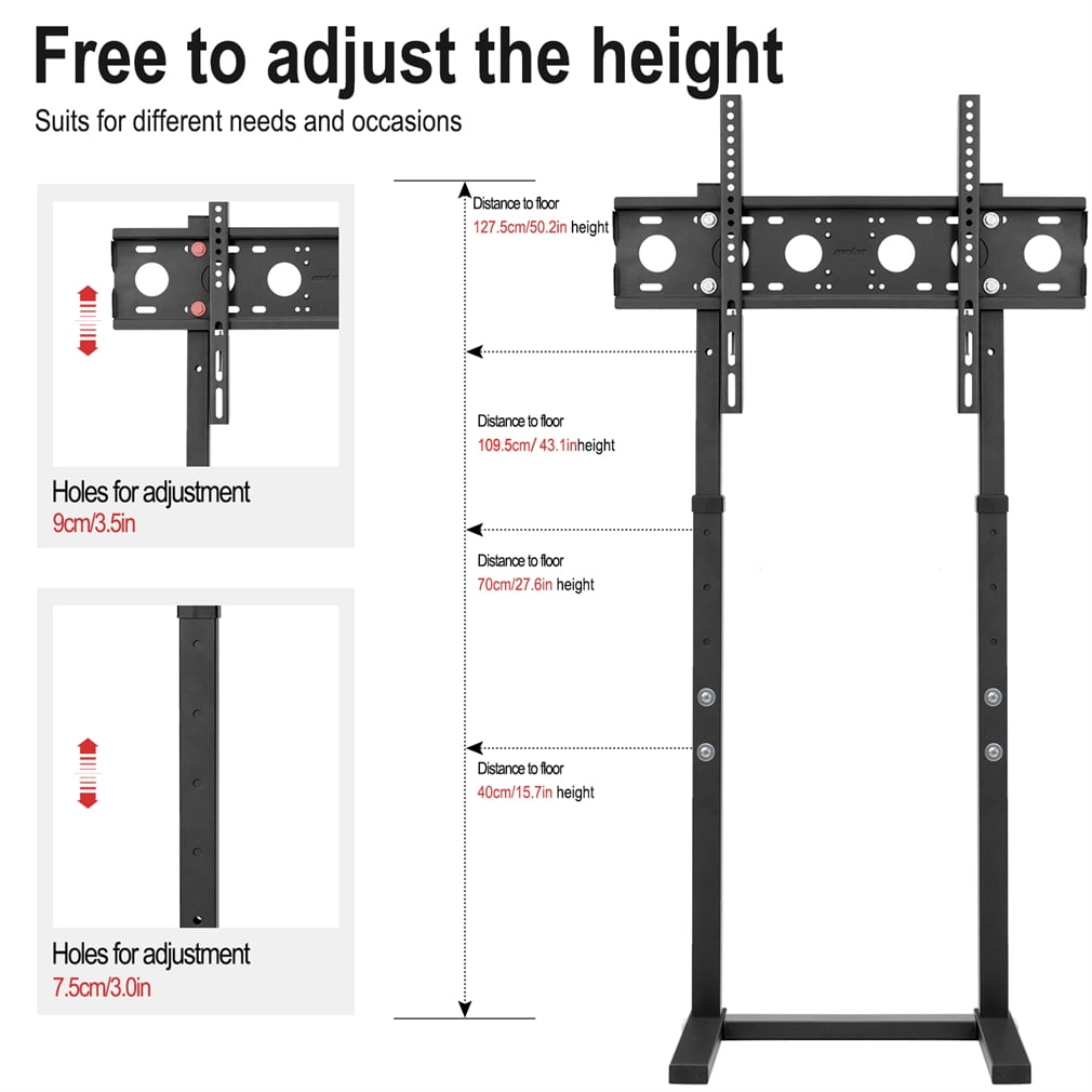 32-65" Metal Black Slim Floor TV Stand Mount Height Adjustable Bracket for Samsung Sony LG TCL LED LCD, 88lbs Capacity