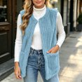 thumbnail image 2 of Women's Warm Fuzzy Fleece Sleeveless Vest Open Front Waistcoat Soft Plush Layering Gilet Fall Winter Daily Street Outfits Sky Blue, 2 of 4