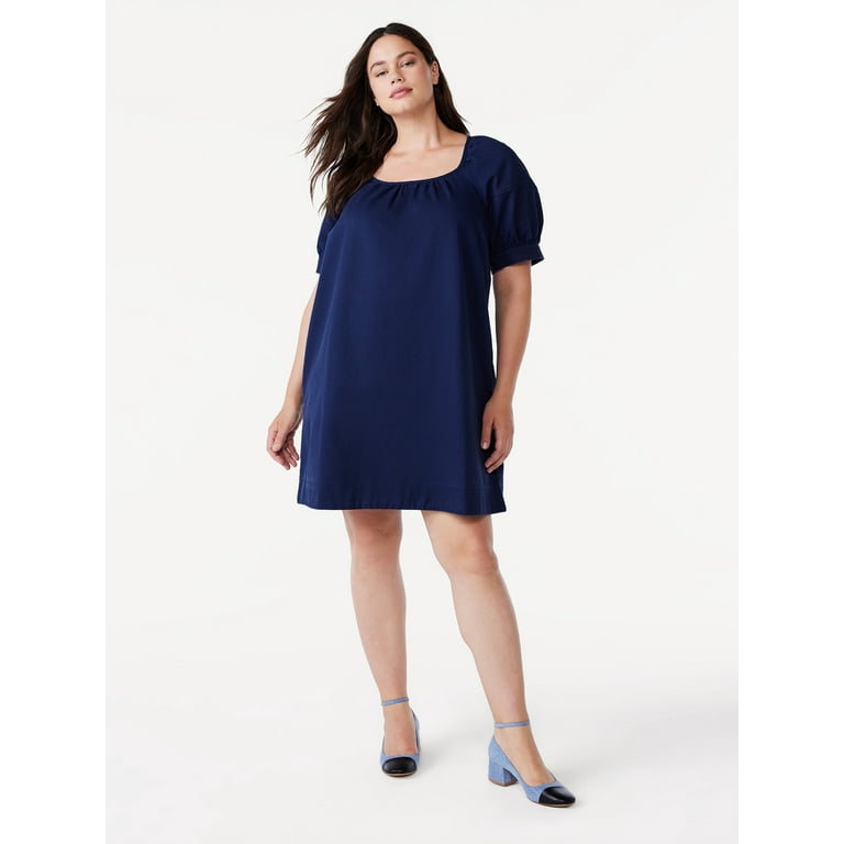 Free Assembly Women's Square Neck Mini Dress with Puff Sleeves, Sizes XS-XXL  