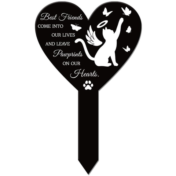 Heart Shaped Cat Garden Stake for Cats Memorial Remembrance Plaque Stake Cemetery Acrylic Waterproof Sympathy Garden Stakes