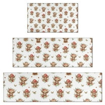 White Highland Cow Flower Butterfly Pattern Kitchen Rugs Sets Of 3,Kitchen Runner Rugs Non Skid Washable,Decorative Kitchen Floor Mats for Kitchen,Sink,Laundry,17"x30"  17"x47"   17"x59"