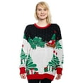 thumbnail image 4 of T-Rex on Sleigh Santa Claus Presents Trees Ugly Christmas Sweater Multicolored, 4 of 8