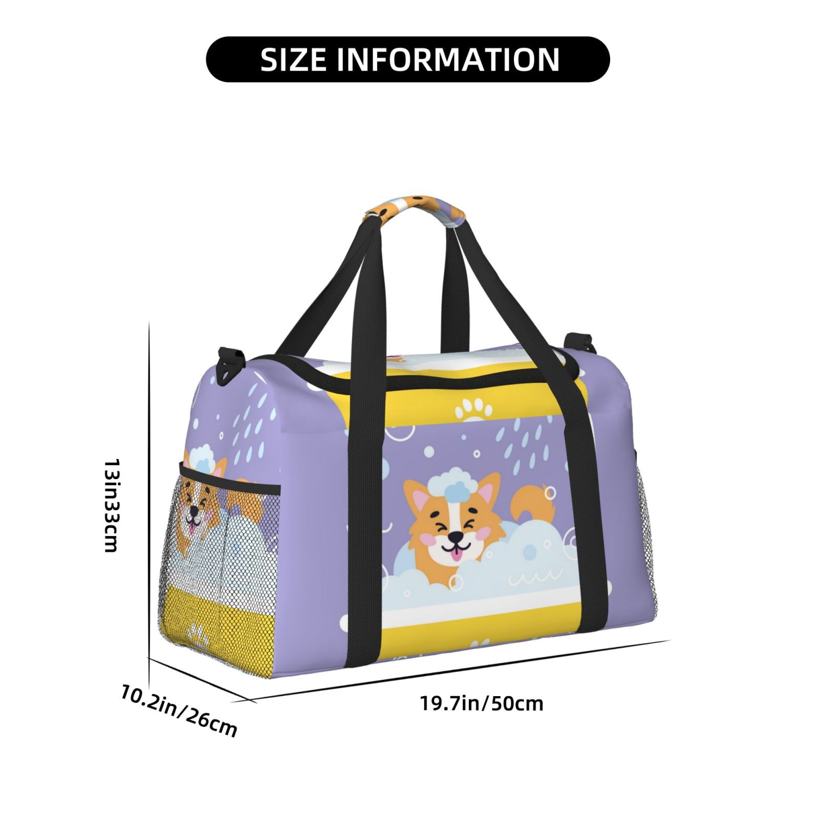 Fuzoiu Corgi Washing in Bathtub Print Travel Duffle Bag,Carry On Tote Bags,Duffel Bag,Sport Gym Bag, Hospital Bag for Labor and Delivery, Overnight Bag,Luggage Bag