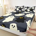 thumbnail image 4 of Feelyou Cartoon Ghost Bed Sheets, Spooky Skull Full Size Sheets, Dark Gray Cream, 4pcs, 1 Flat Sheet, 1 Fitted Sheet and 2 Pillowcases, 4 of 5
