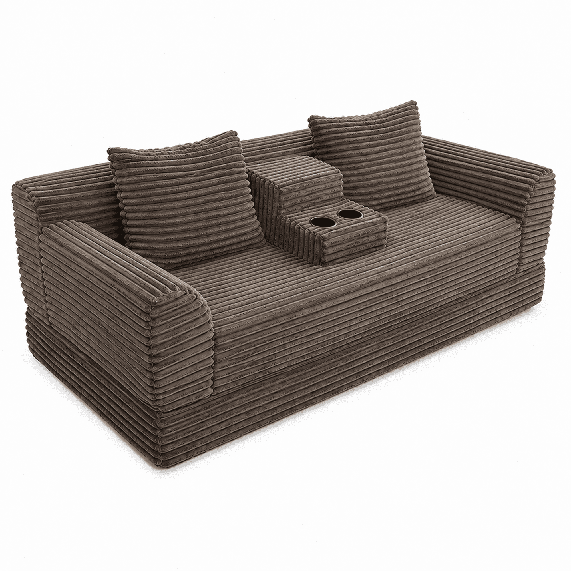 Leumius Futon Sofa Bed,Folding Boneless Couch with Cup Holders，Chenille Pull Out Sofa Bed with 2 Pillows or Living Room & Bedroom,Coffee