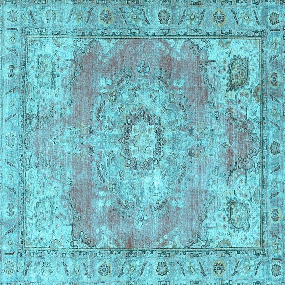 Ahgly Company Indoor Square Medallion Light Blue Traditional Area Rugs, 5' Square
