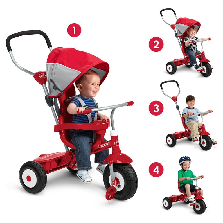 Radio Flyer Red All Terrain 4 in 1 Stroll N Trike Classic Rider Ready Ride Tricycle with Air Tires Walmart
