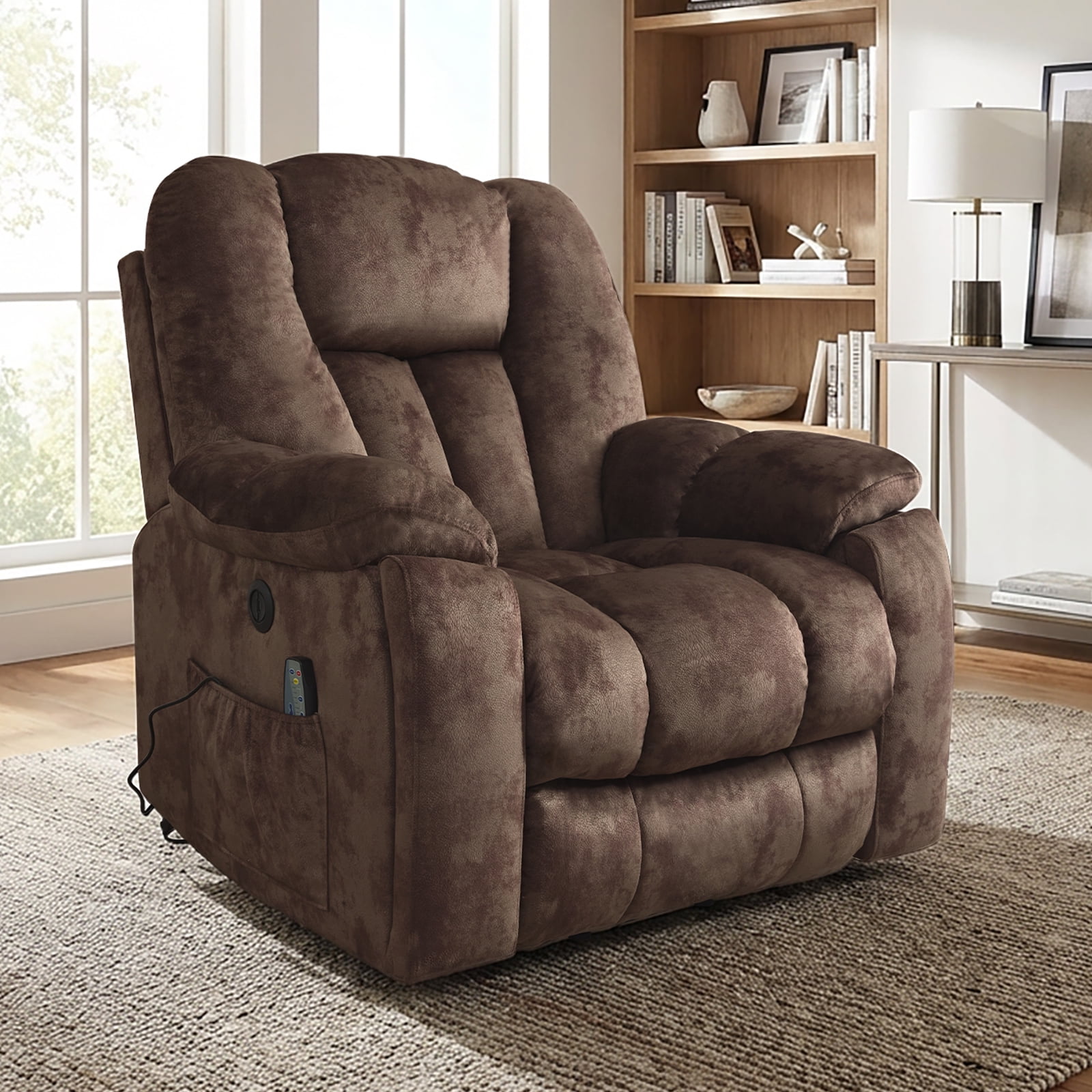 Ebello Large Power Lift Recliner Chair with Heat Massage, USB Ports - Ergonomic Recliner Chair for Elderly, Dark Brown