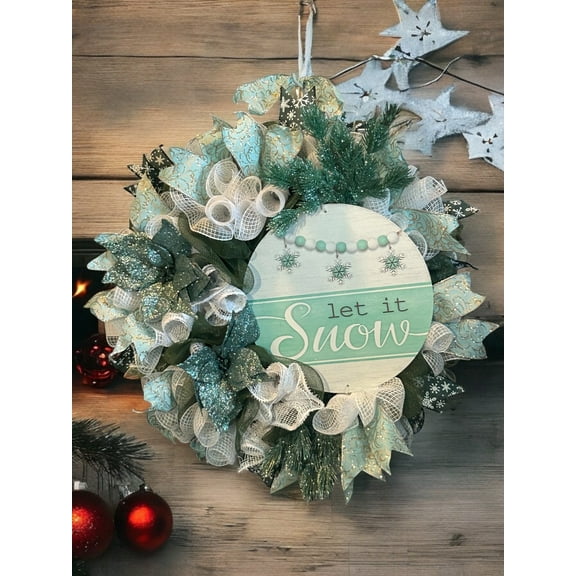 Let It Snow Wreath, Winter Wreath, Christmas Wreath, Mint and White Christmas, Christmas Décor