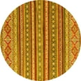 thumbnail image 1 of Ahgly Company Machine Washable Indoor Round Oriental Yellow Modern Area Rugs, 5' Round, 1 of 4