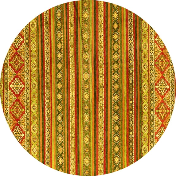 Ahgly Company Machine Washable Indoor Round Oriental Yellow Modern Area Rugs, 5' Round