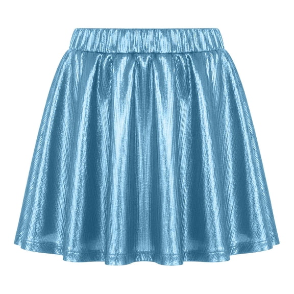 FINALGANG Kids Girls Metallic Pleated Skirt Solid Color Elastic Waistband Flared Shiny Metallic Pleated Skirt For Dress Up Special Occasions Lovely Bottoms