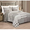 thumbnail image 2 of Chezmoi Collection Sanders 3-Piece Plaid Windowpane Checkered Patchwork 100% Vintage Washed Cotton Quilt Set, Queen Size, 2 of 8