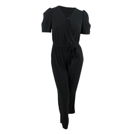 NY Collection Women's Petite Puff-Sleeve Jumpsuit (PL, Black)