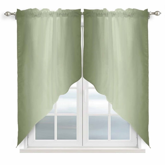 Sage Green Ombre Kitchen Window Curtains, Swag Curtains Valance for Bedroom Living Room Bathroom, Modern Gradient Abstract Art Rod Pocket Window Treatment Curtain Block Drapes 2 Panels 36"x36"