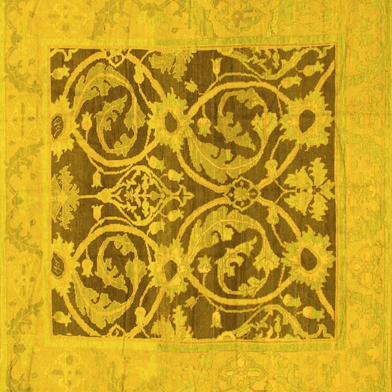 Ahgly Company Indoor Square Abstract Yellow Modern Area Rugs, 8' Square