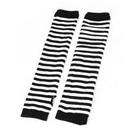 Pair Ladies Black White Stripes Print Knitted Elastic Hands Arm Warmers ...
