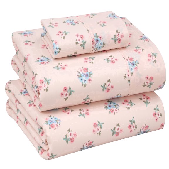 RUVANTI 100% Cotton Sheets – Twin XL Size Percale Bedding, Cooling & Breathable Floral Design, Durable with a Crisp, Soft & Comfortable Feel, 16" Deep Pocket, 3-Piece Set, Spring On