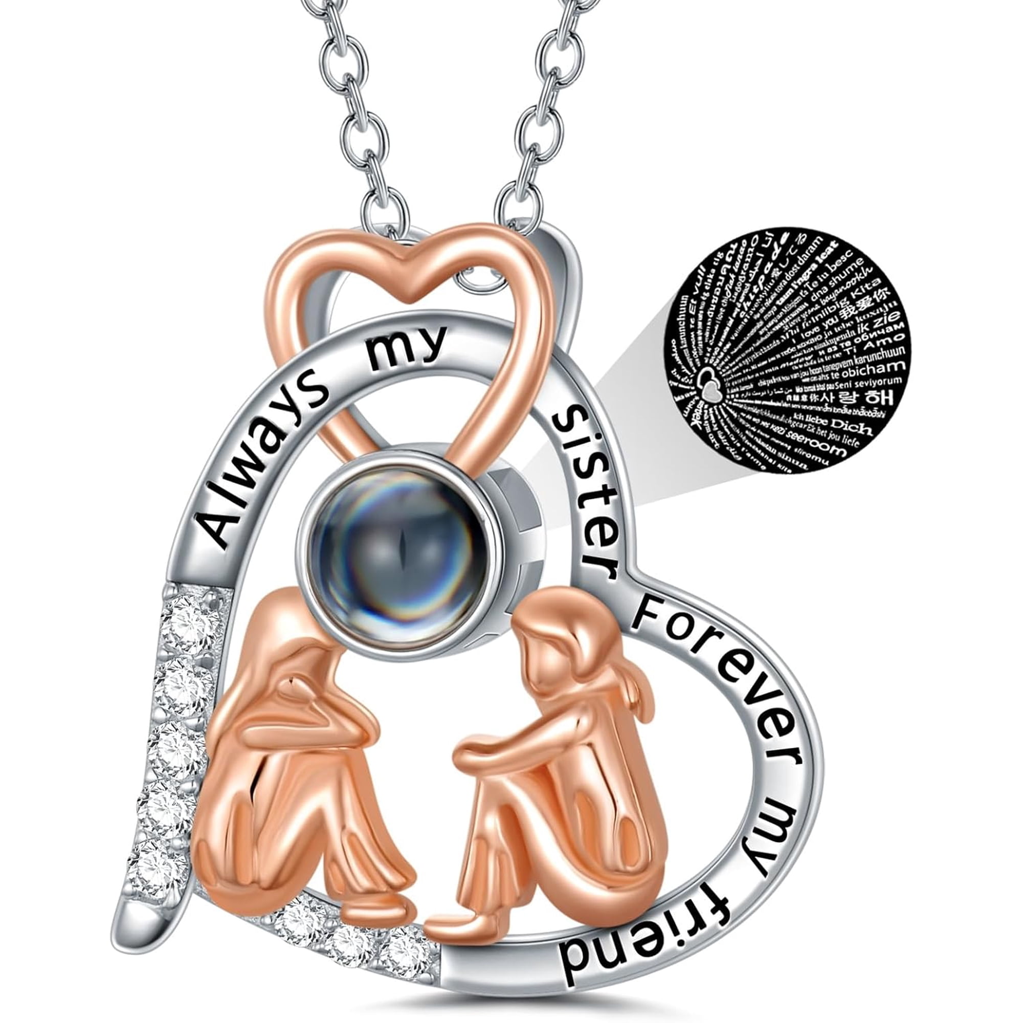 I Love You 100 Languages Necklace Sister Heart Necklace Christmas Gifts for Friend Birthday Gift Jewelry Gift for Sister Gift for Sisters Birthday Holiday