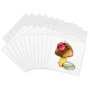 3dRose, Cute Lady Bug on Brown Mushroom, 12 Greeting Cards with envelopes