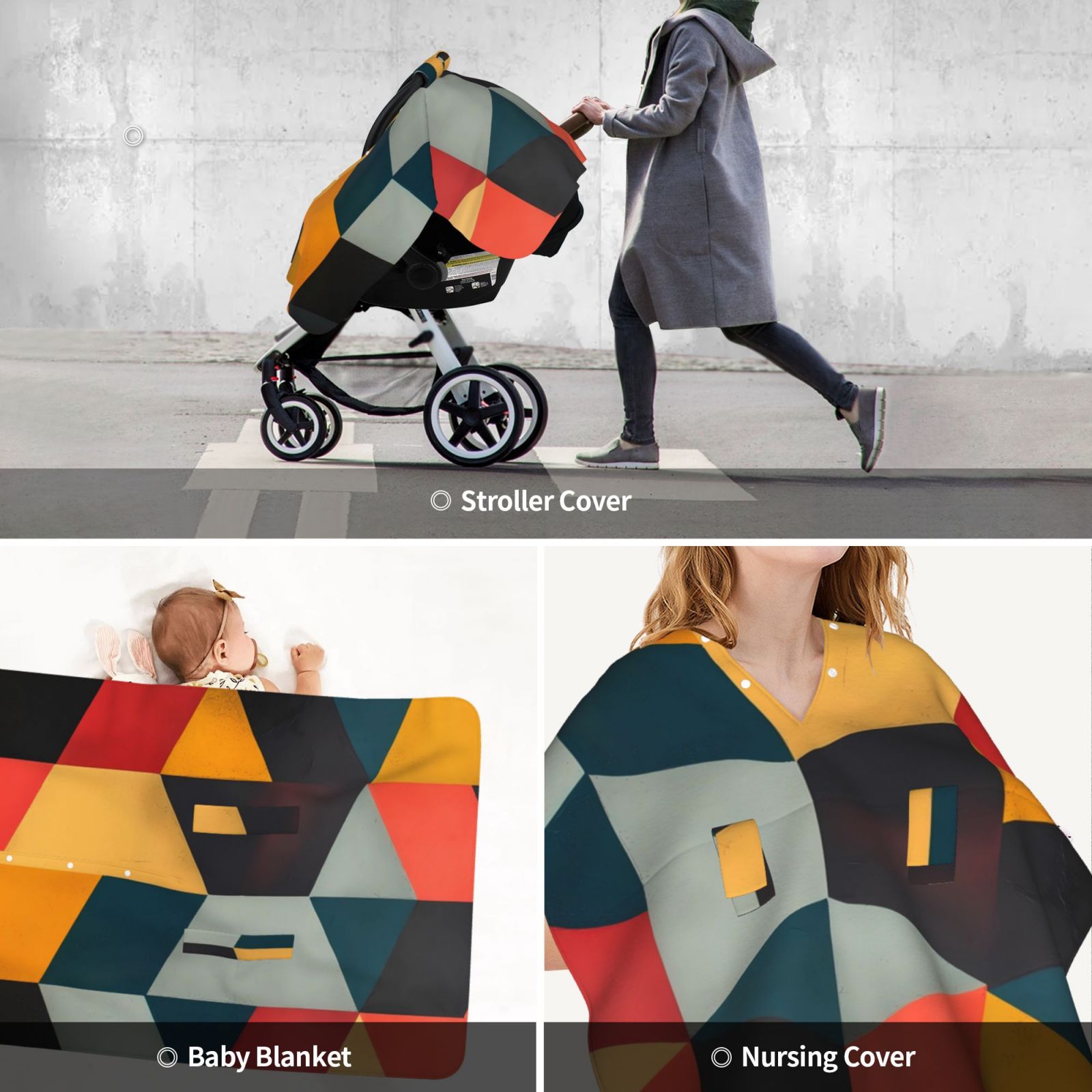 Car Seat Cover Baby - Geometric Cube Pattern Art Breathable Infant Car Seat Cover for Baby Carseat, Lightweight Comfort Baby Essentials Must Haves Newborn Stuff for Girl Boy