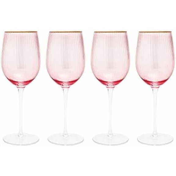 Vikko Décor Wine Glasses, Set of 4 Peach Blown Glass with Gold Rim, 11 Ounce Fancy Wine Glasses With Stem for Red and White Wine, Dishwasher Safe Goblets, Decorative Wine Glasses