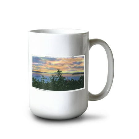 

15 fl oz Ceramic Mug Lake Champlain New York Sunset over the Lake Adirondack Mts in Distance Dishwasher & Microwave Safe