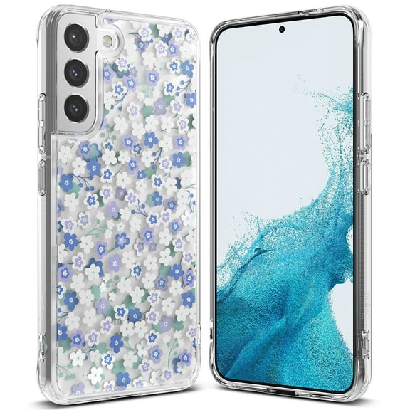 Ringke Fusion Design Compatible with Samsung Galaxy S22 Plus 5G Case, Flower Pattern Hard Back Shockproof TPU Bumper Cover - Wild Flowers